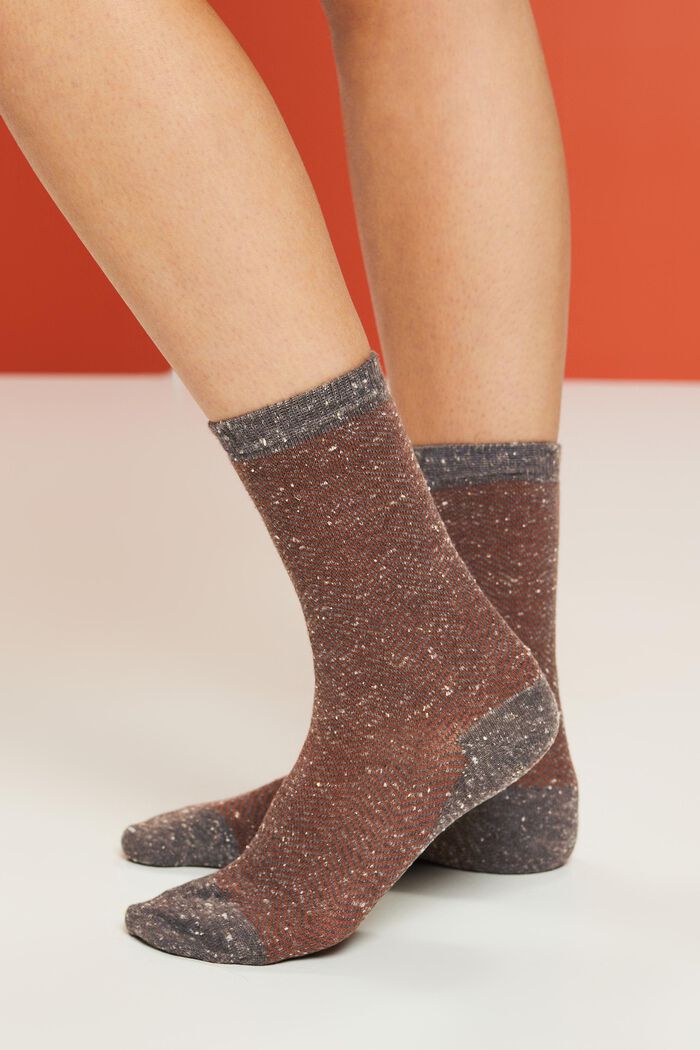 3-Pack Herringbone Socks, BROWN/GREY, detail image number 1