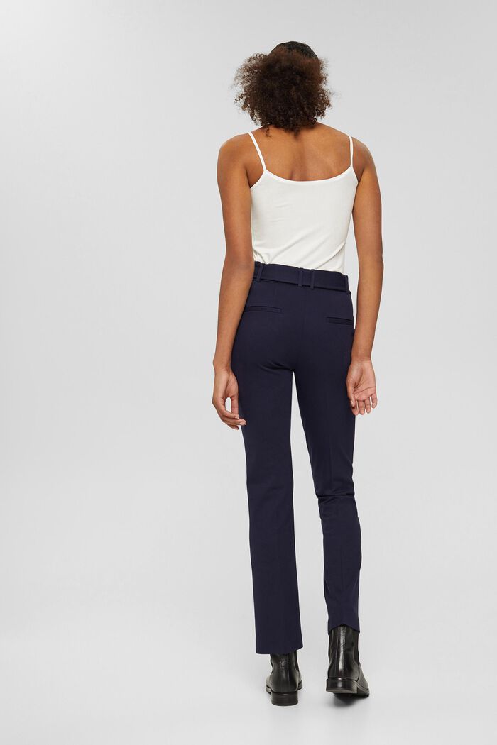 Stretch trousers with a belt and straight leg, NAVY, detail image number 3