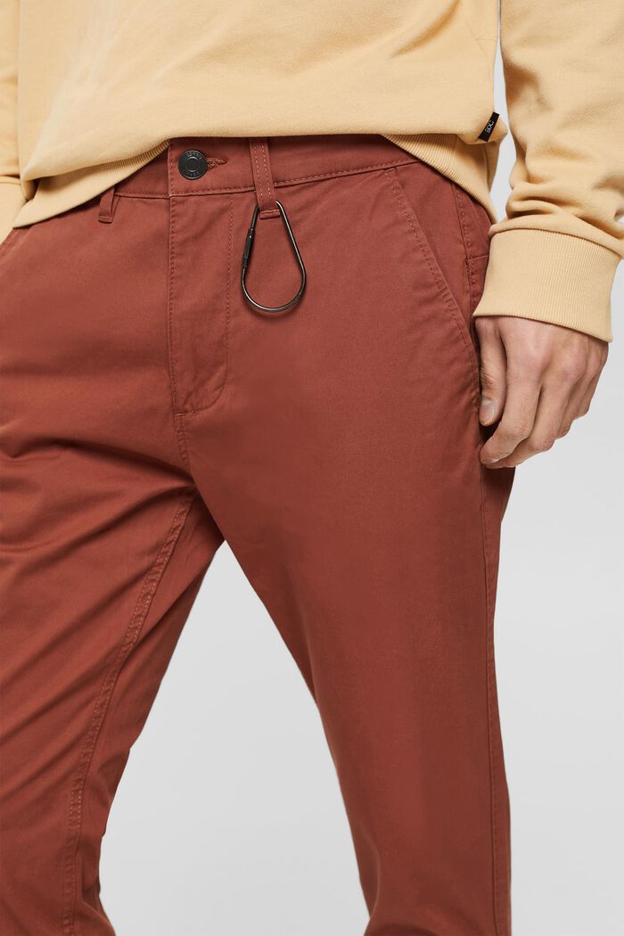 Narrowly-cut chinos made of organic cotton, RUST BROWN, detail image number 0