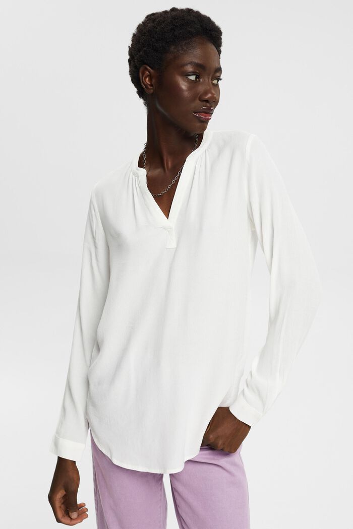 V-neck blouse of LENZING™ and ECOVERO™ viscose, OFF WHITE, detail image number 0