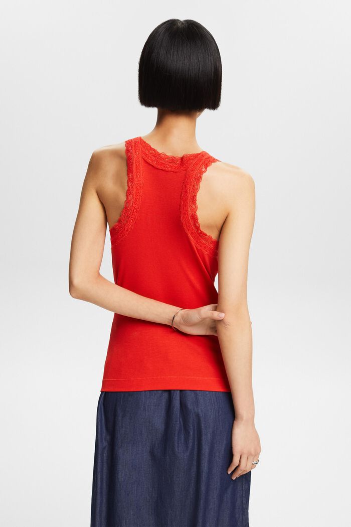 Lace Rib-Knit Jersey Top, RED, detail image number 2