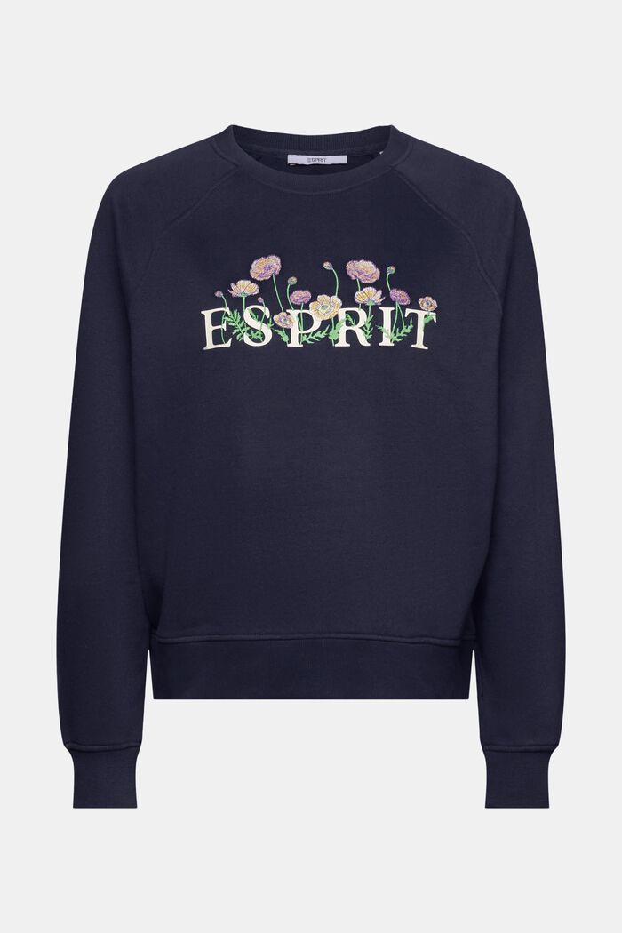 Sweatshirt with logo print and embroidered flowers, NAVY, detail image number 6