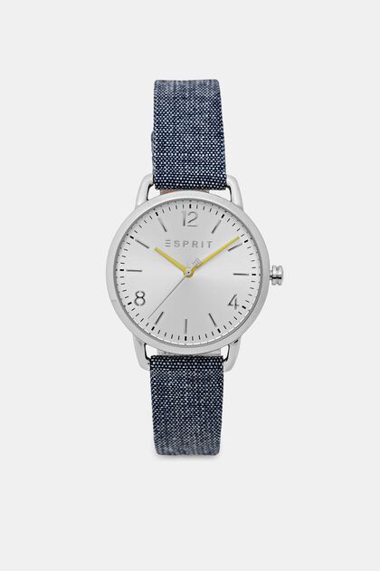 Stainless steel watch with a denim strap, BLUE, overview