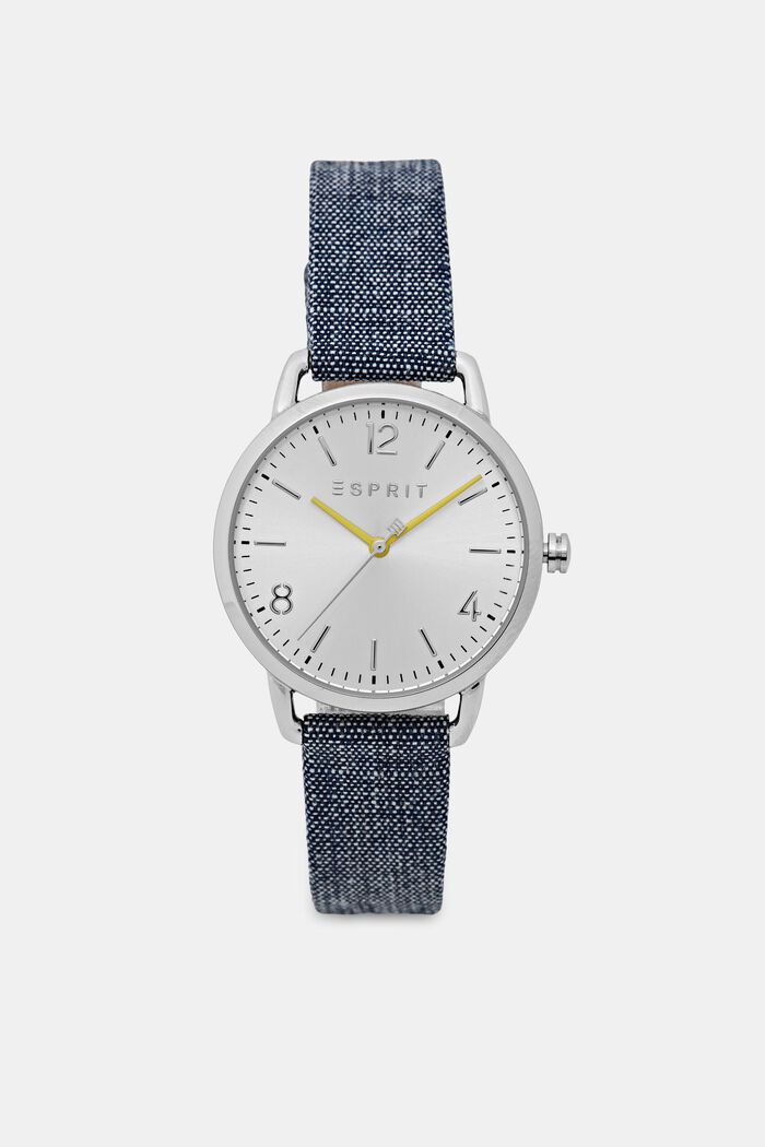 Stainless steel watch with a denim strap