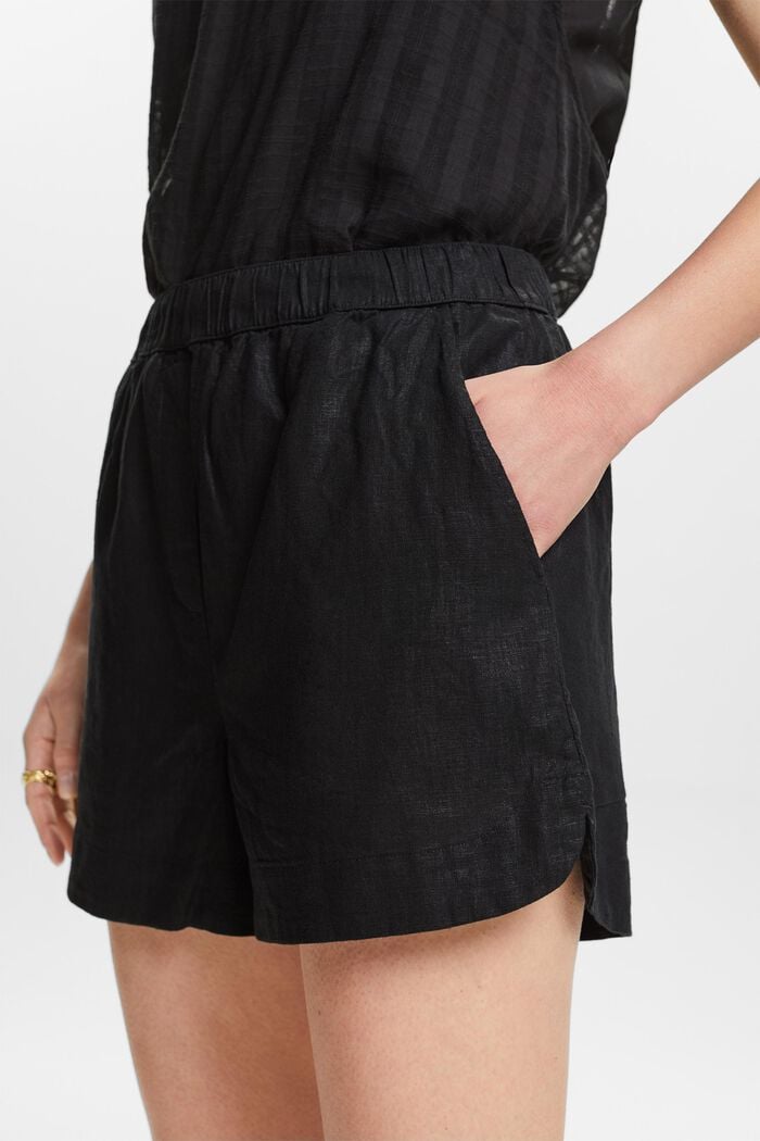 Linen-Blend Pull-On Shorts, BLACK, detail image number 3