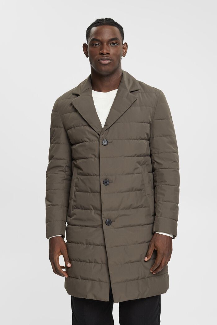 Quilted coat with lapel collar, DARK KHAKI, detail image number 0