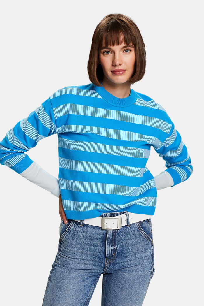 Jacquard Striped Crewneck Sweater, BLUE, detail image number 0