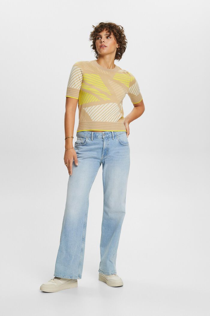 Short-sleeved jacquard jumper, organic cotton, SAND, detail image number 4