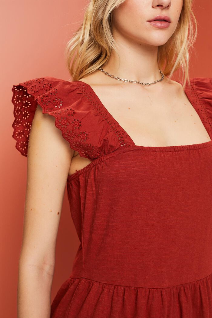 Jersey dress with embroidered lace sleeves, TERRACOTTA, detail image number 2