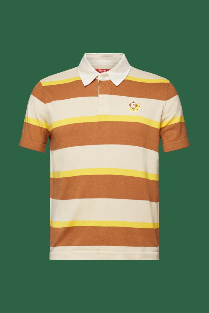 Striped Logo Cotton Polo T-Shirt, CARAMEL, detail image number 6