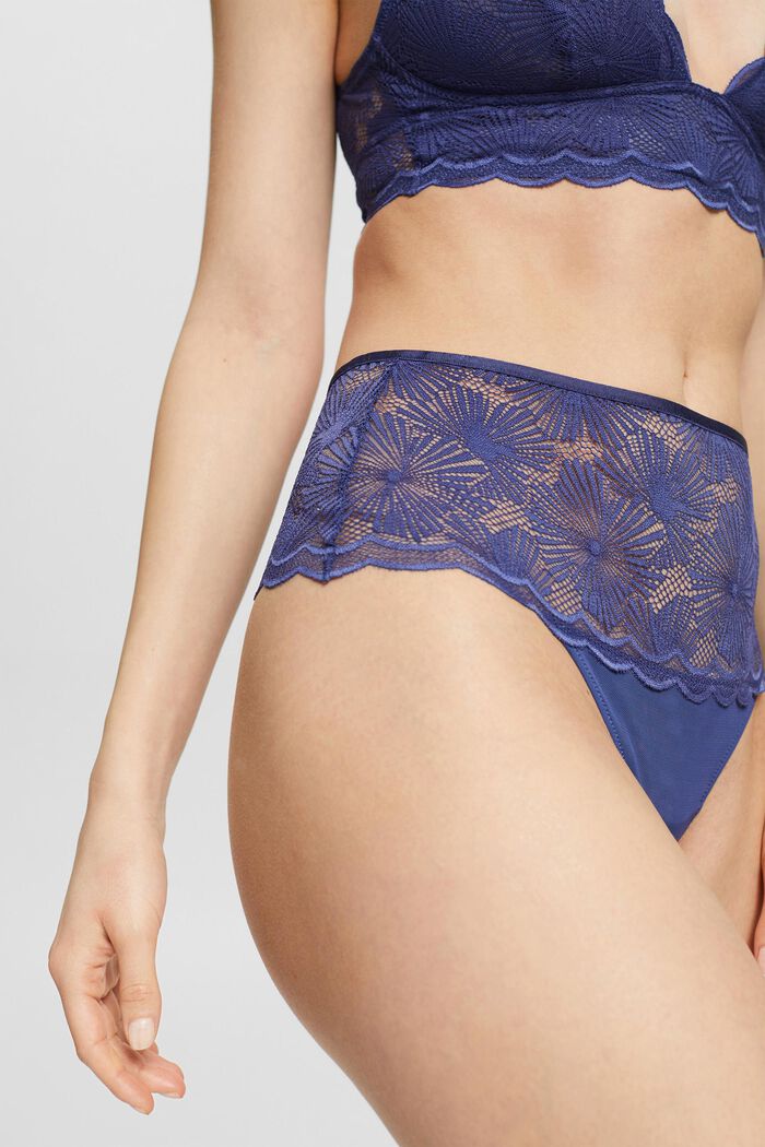 Thong with a wide waistband made of patterned lace, BRIGHT BLUE, detail image number 1