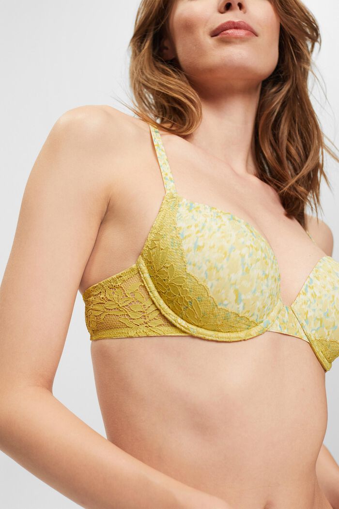 Padded underwire bra with lace and pattern, PISTACHIO GREEN, detail image number 0