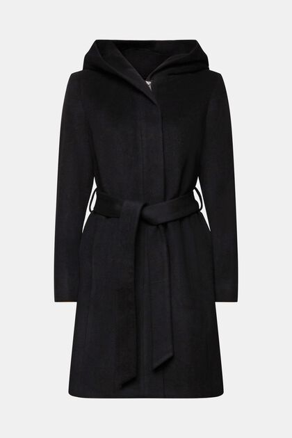 Recycelt: hooded wool blend coat with belt