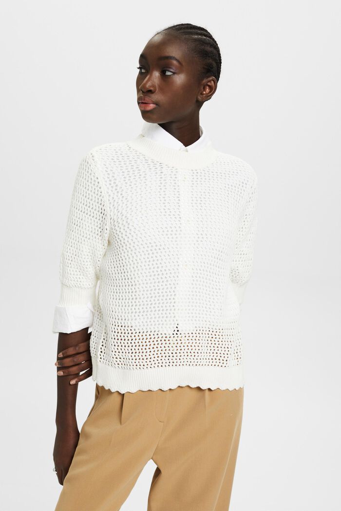 Sustainable cotton mesh jumper, OFF WHITE, detail image number 0