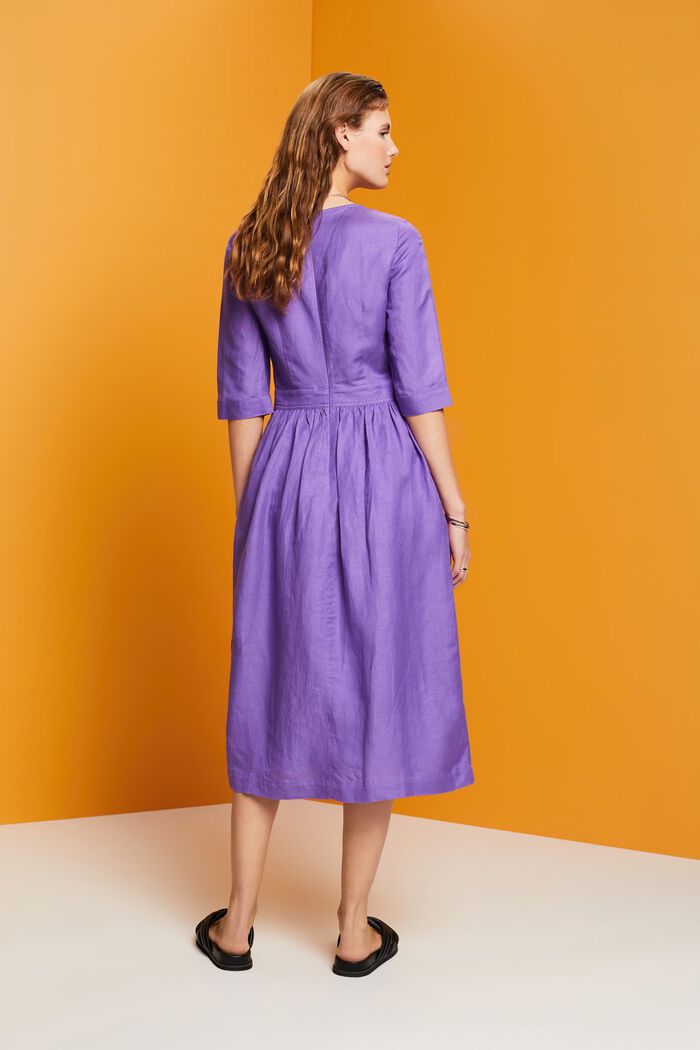 Blended linen and viscose woven midi dress, PURPLE, detail image number 3