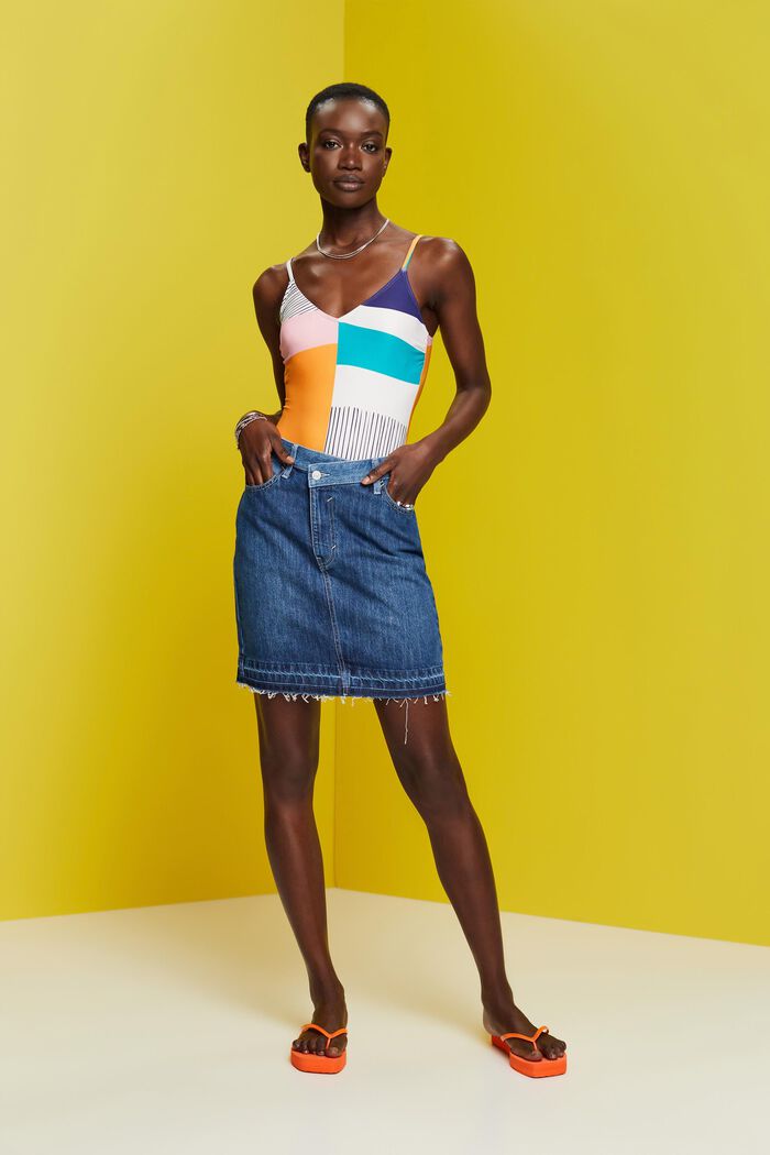 ESPRIT - Jeans mini skirt with an asymmetric hem at our online shop