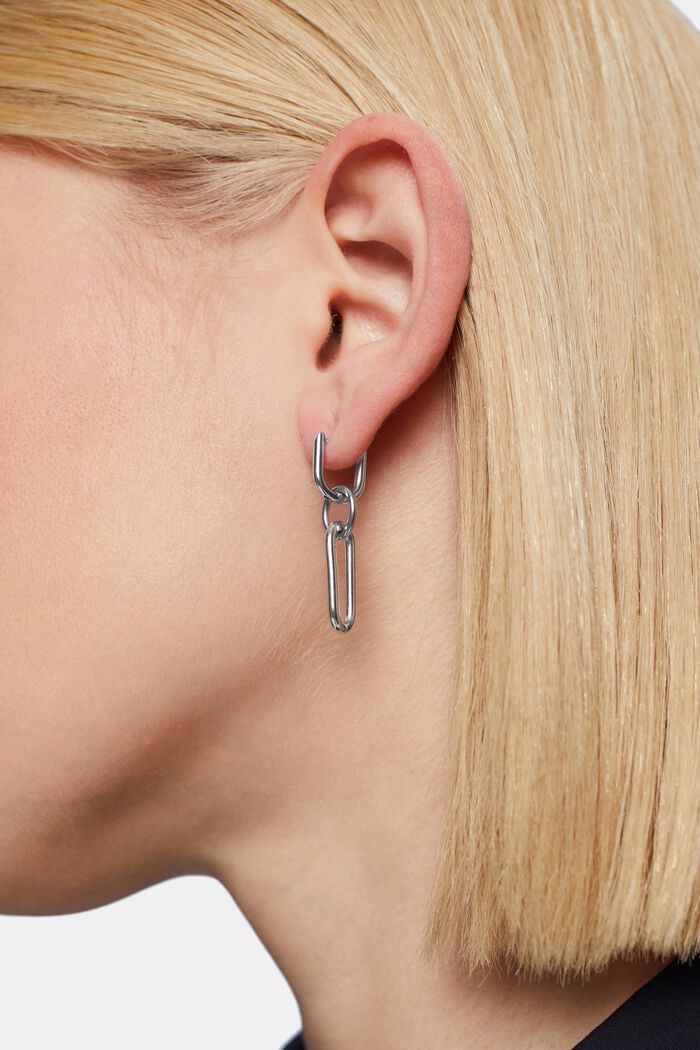 Link earrings, stainless steel, SILVER, detail image number 2