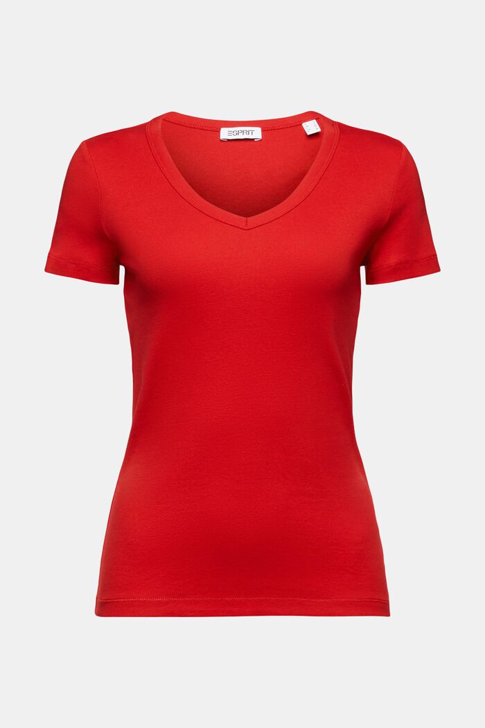 V-Neck Cotton T-Shirt, DARK RED, detail image number 5
