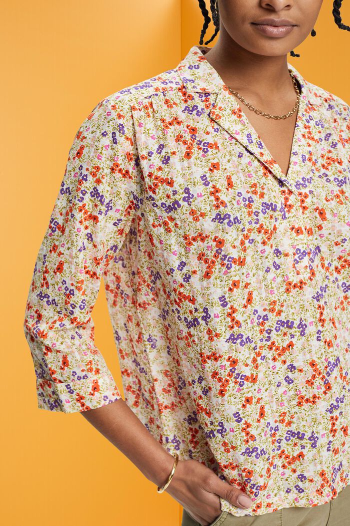 Cotton blouse with floral print, OFF WHITE, detail image number 2