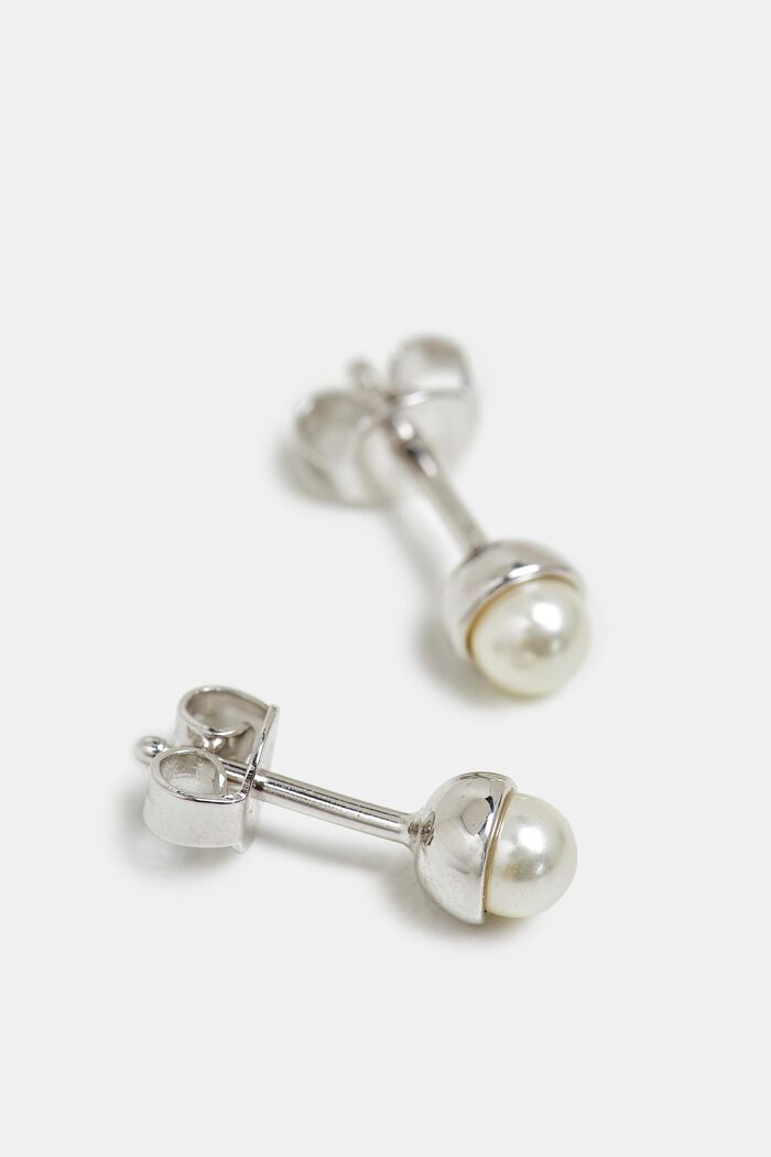 Stud earrings with a bead, sterling silver, SILVER, overview