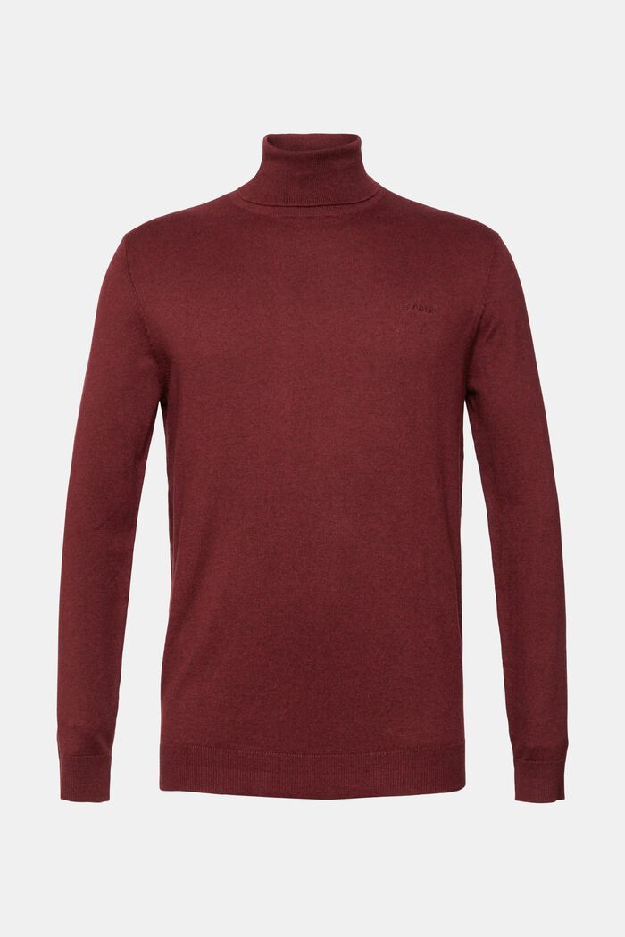 Knitted roll neck jumper with cashmere, DARK RED, detail image number 2