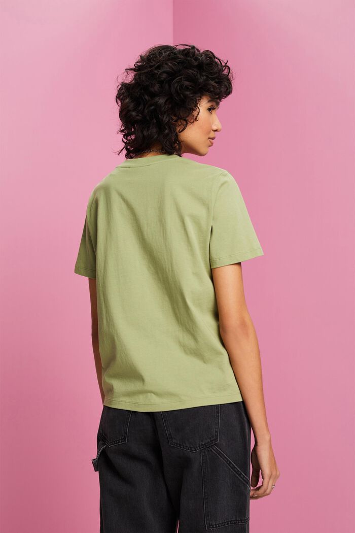 Cotton T-shirt with flower print, PISTACHIO GREEN, detail image number 3