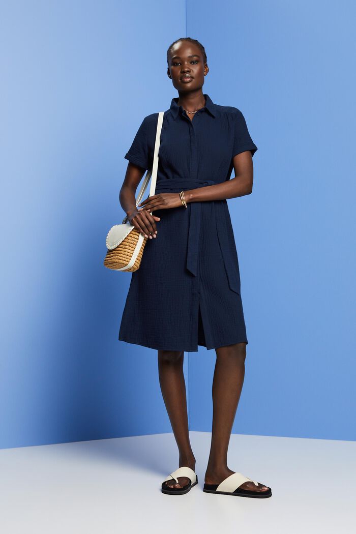 Casual shirt dress with a tie belt, 100% cotton, NAVY, detail image number 1