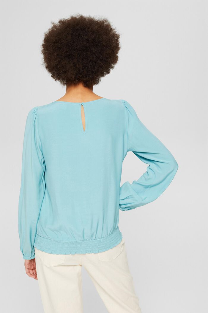 Blouse with smocked details, LENZING™ ECOVERO™, LIGHT AQUA GREEN, detail image number 3