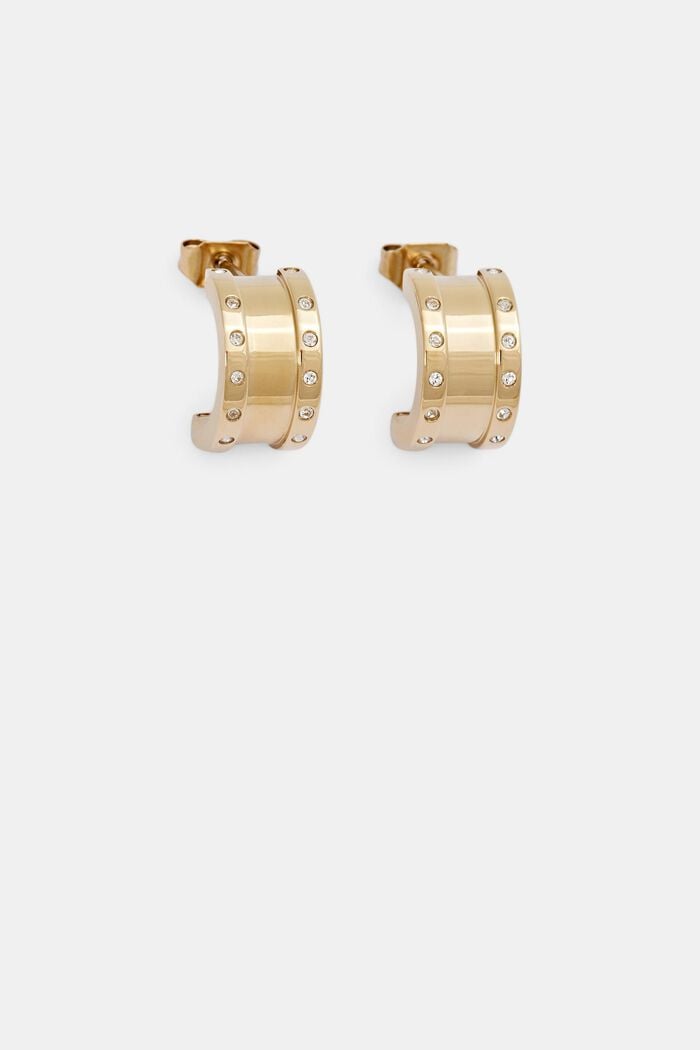 Gold-plated stainless steel earrings with zirconia, GOLD, overview