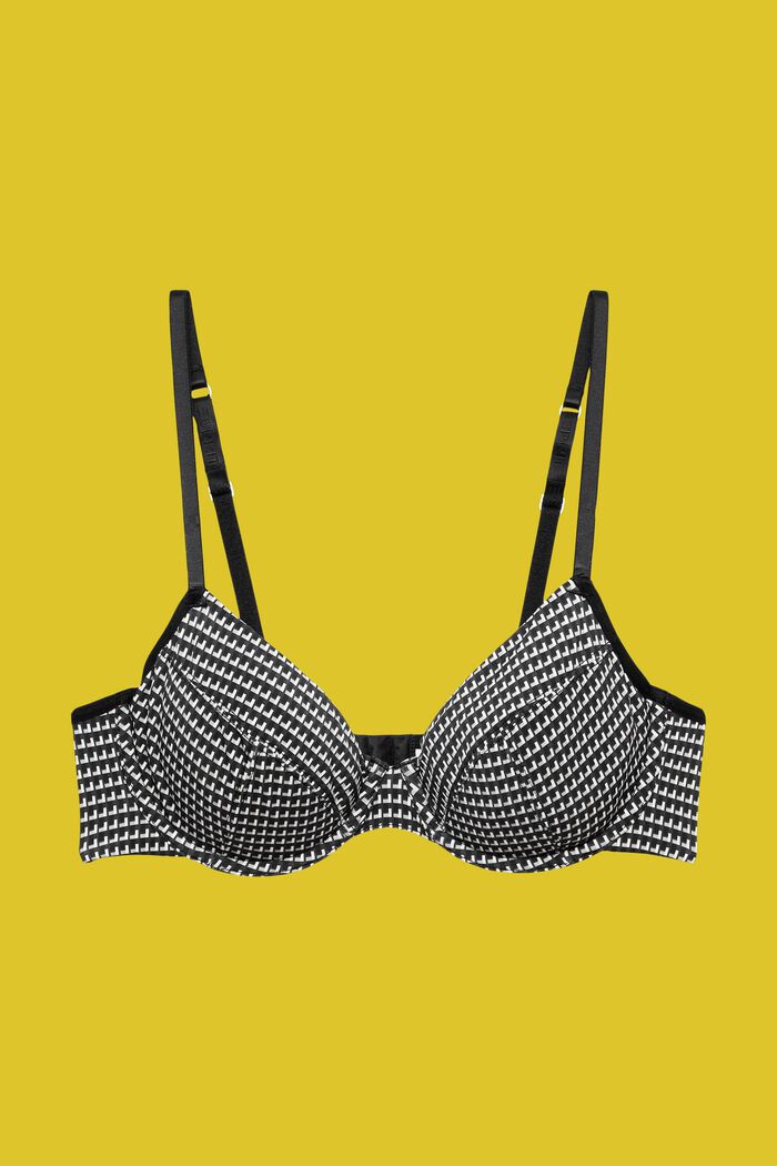 Underwired, unpadded bra with geo print, BLACK, detail image number 4