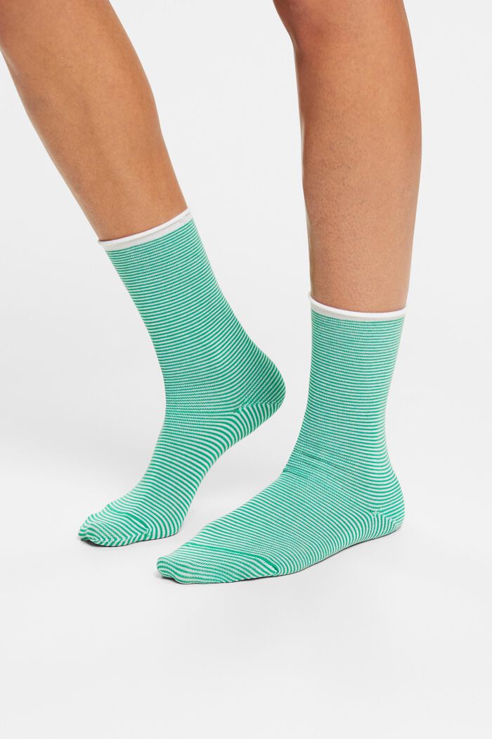 Striped socks with rolled cuffs, organic cotton, GREEN, detail image number 1