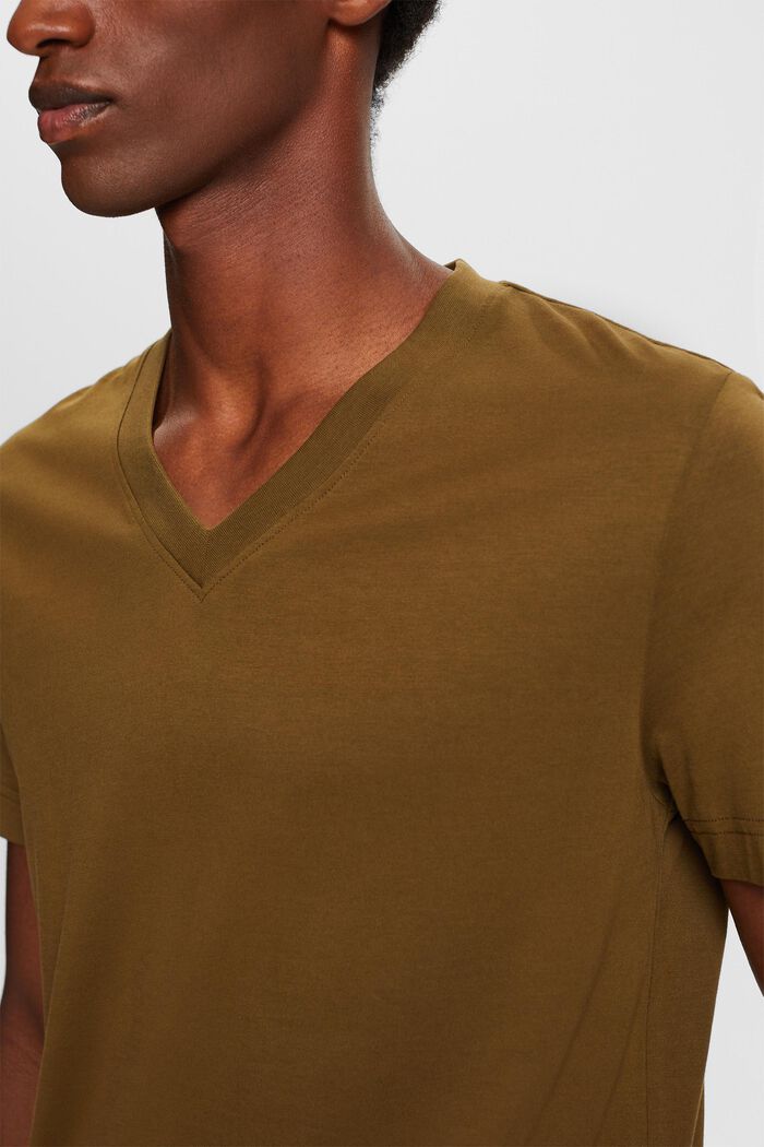 Jersey V-neck t-shirt, 100% cotton, DARK KHAKI, detail image number 3