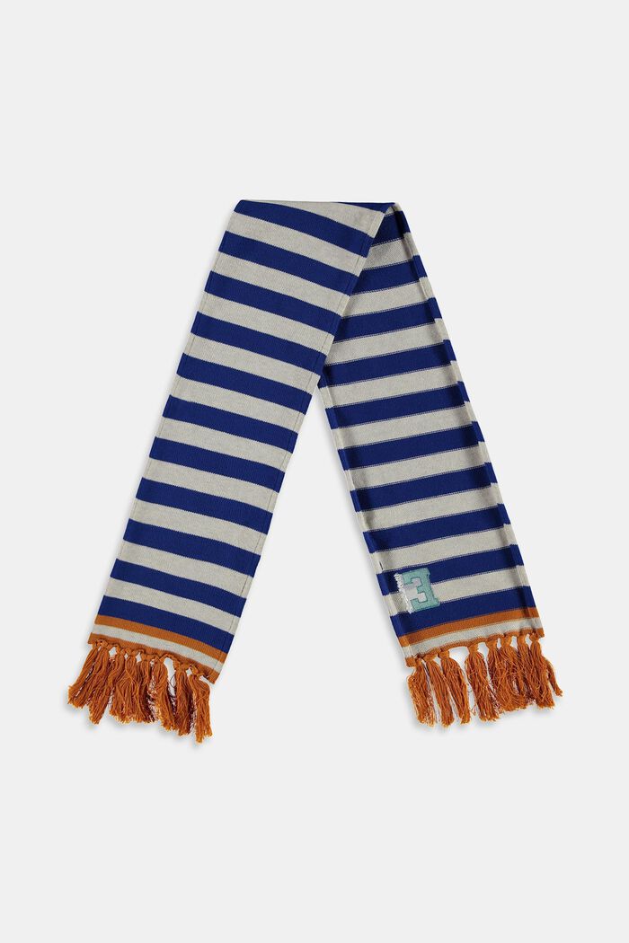 Striped scarf with fringes, BRIGHT BLUE, detail image number 1