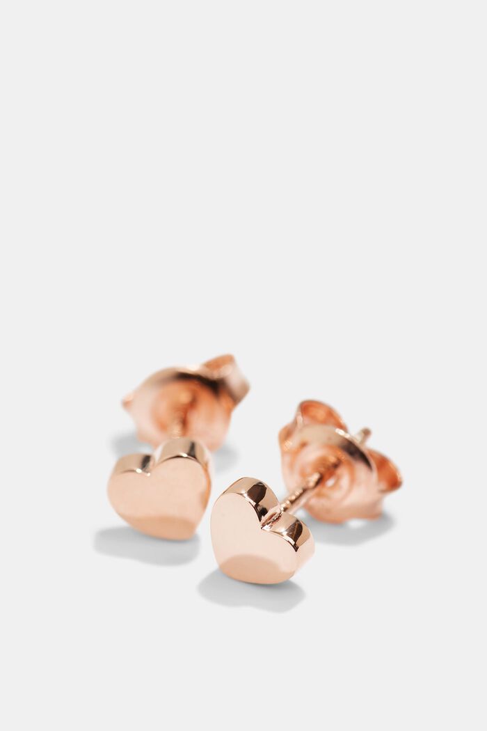 Heart-shaped stud earrings in sterling silver, ROSEGOLD, detail image number 1