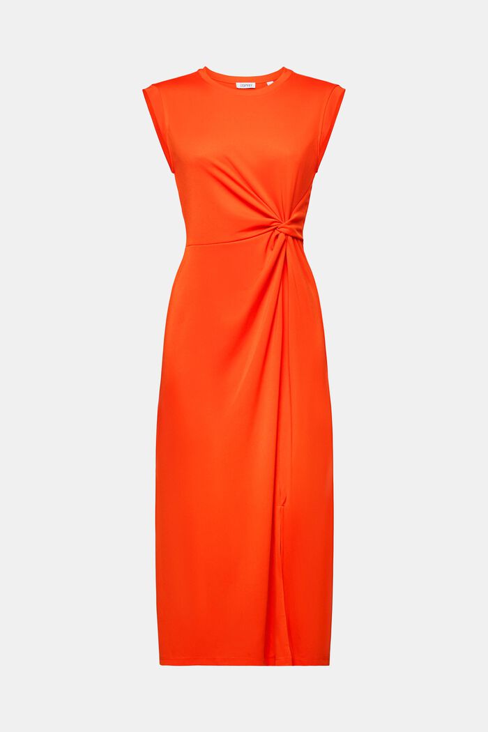 Knotted Crepe Midi Dress, BRIGHT ORANGE, detail image number 6