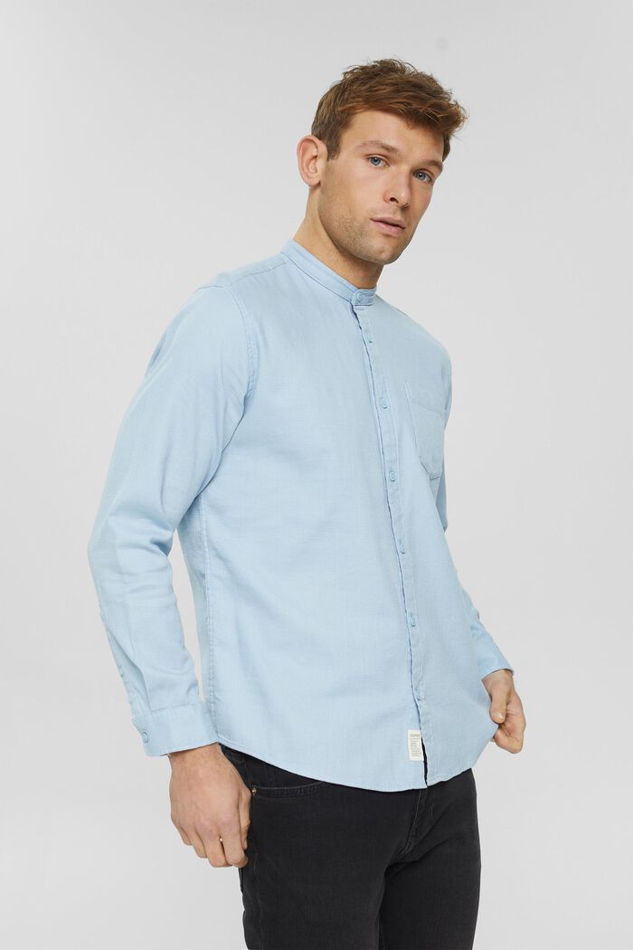 Cotton shirt with band collar, LIGHT BLUE, detail image number 0