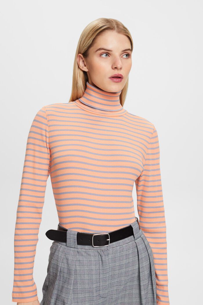 Striped Long-Sleeve Turtleneck, PEACH, detail image number 2