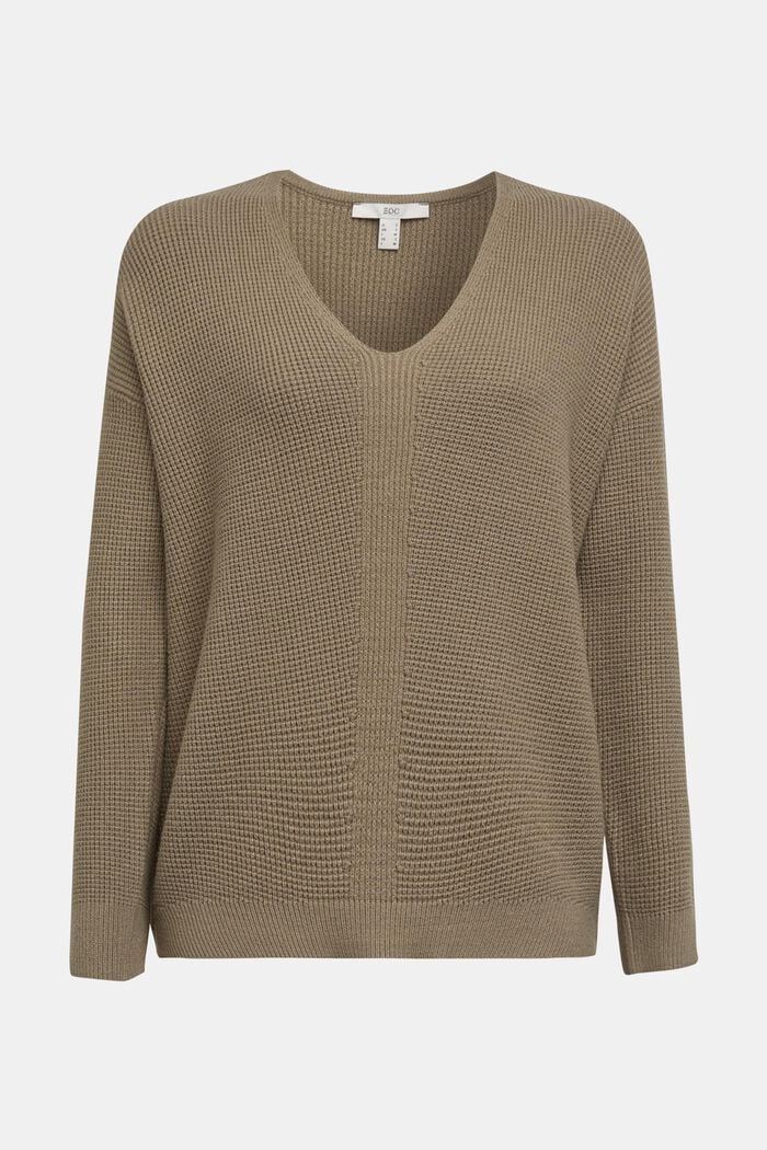 V-neck jumper in purl knit fabric, LIGHT KHAKI, detail image number 0