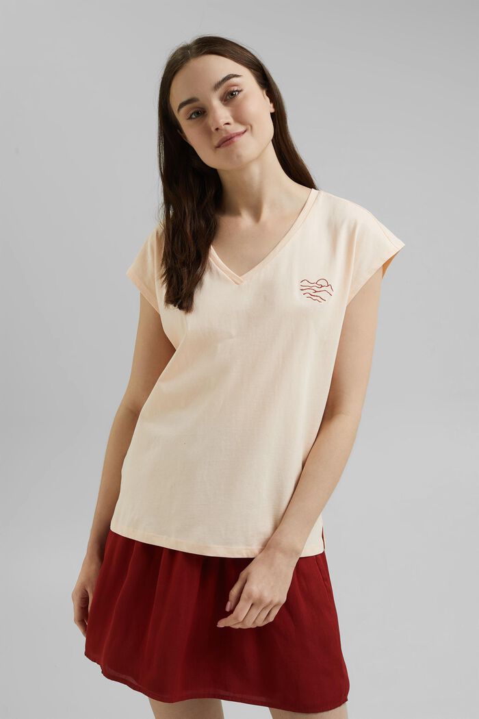 Top with embroidery, organic cotton, NUDE, detail image number 0