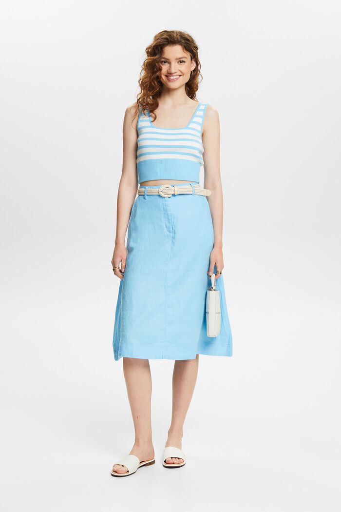 Linen A-Line Midi Skirt, LIGHT TURQUOISE, detail image number 5