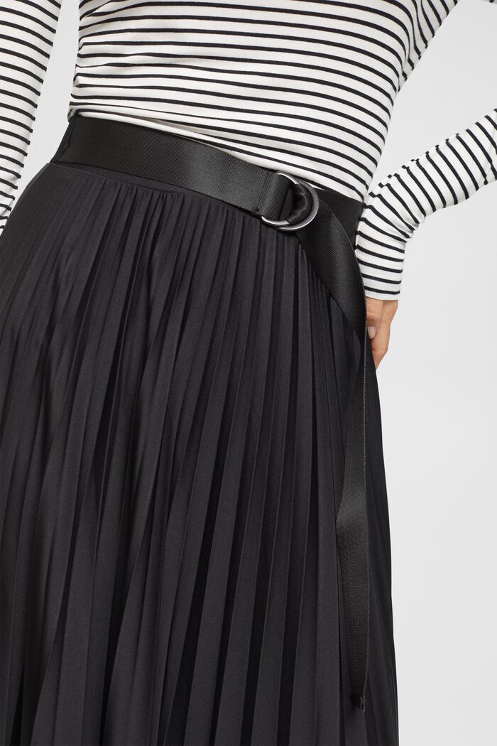 Pleated midi skirt with belt, BLACK, detail image number 2