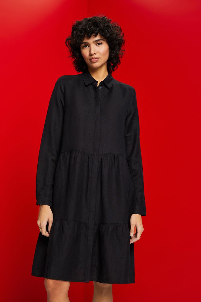 Linen blend mini shirt dress, BLACK, detail image number 0