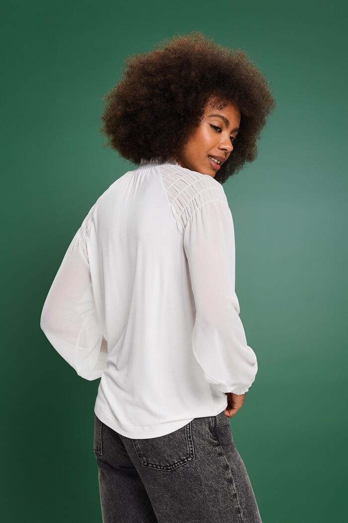 Mixed Fabric Longsleeve Top, OFF WHITE, detail image number 3