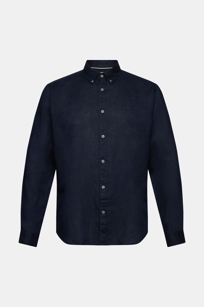 Cotton and linen blended button-down shirt, NAVY, detail image number 6