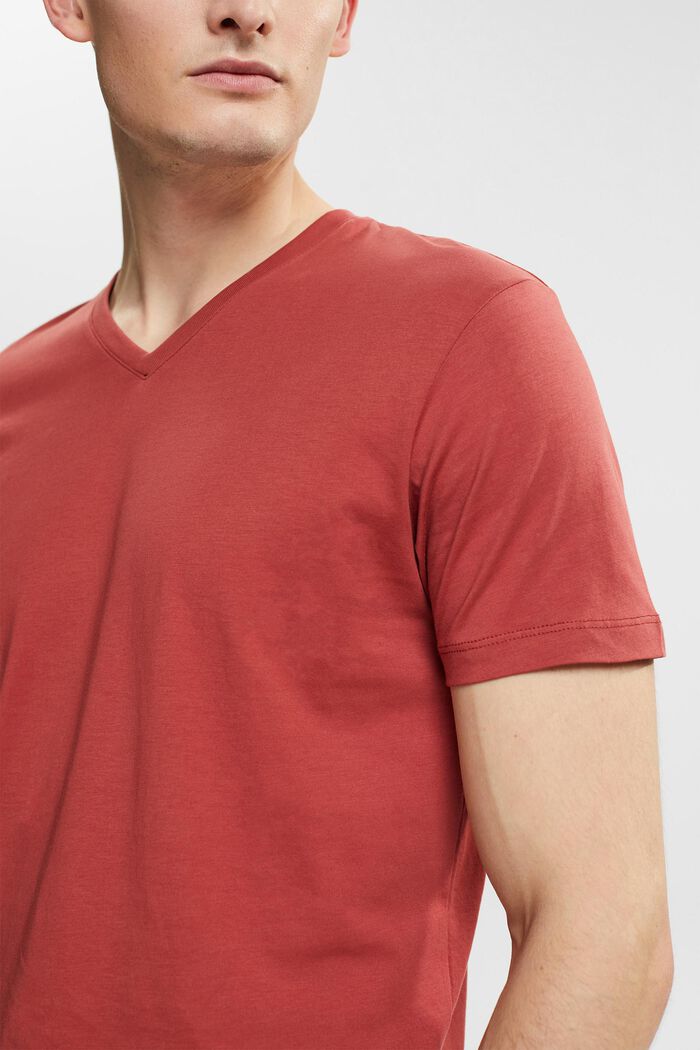 V-neck t-shirt of sustainable cotton, TERRACOTTA, detail image number 0
