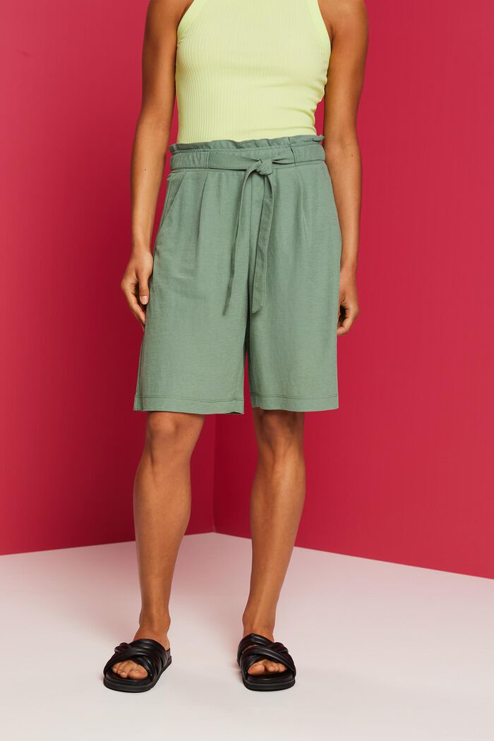 Pull-on Bermuda shorts with tie belt, PALE KHAKI, detail image number 0