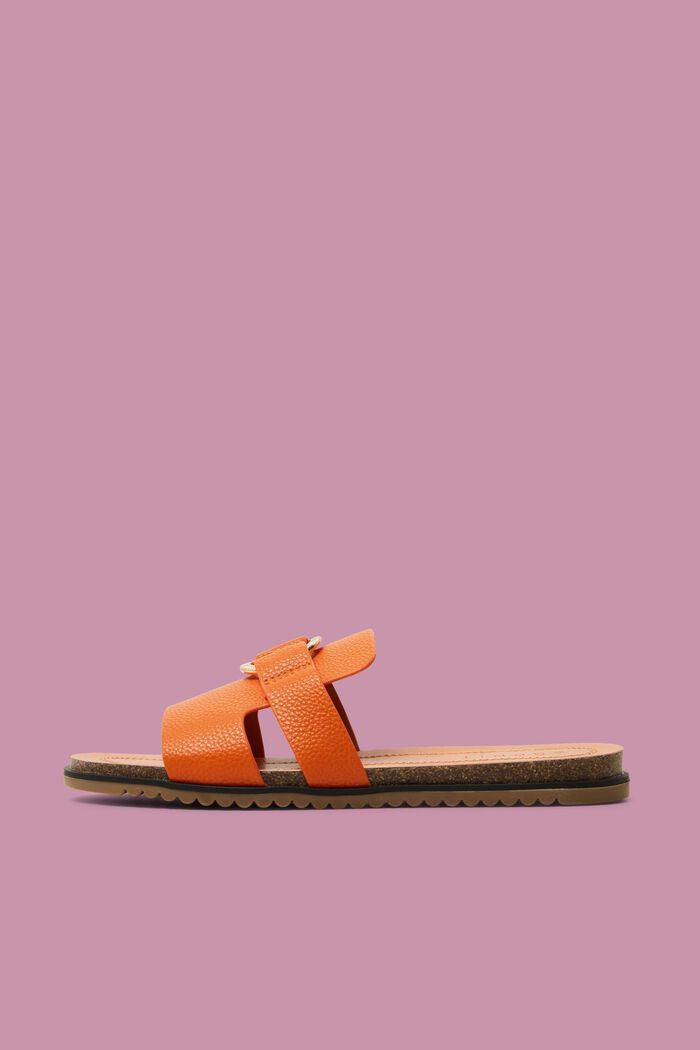Faux leather sliders with ring detail, ORANGE, detail image number 0