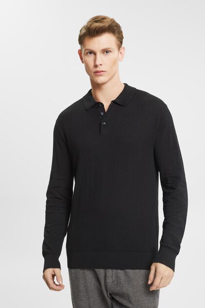 Textured long-sleeved polo shirt
