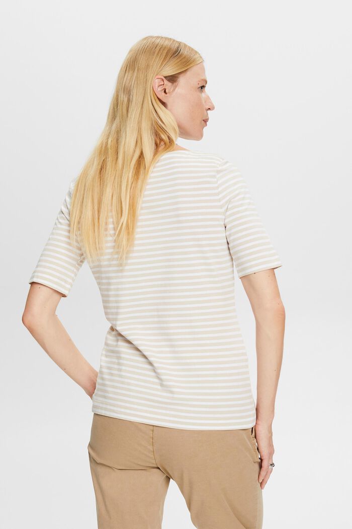 Striped cotton t-shirt with boat neckline, LIGHT TAUPE, detail image number 3