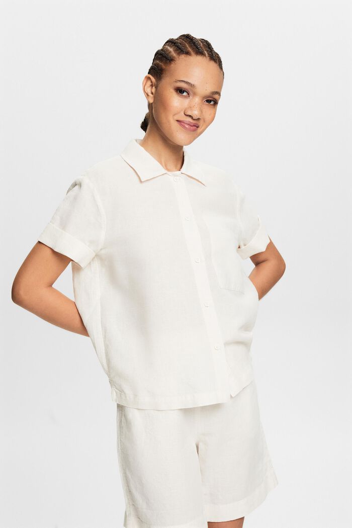 Cotton-Linen Shirt Blouse, CREAM BEIGE, detail image number 4